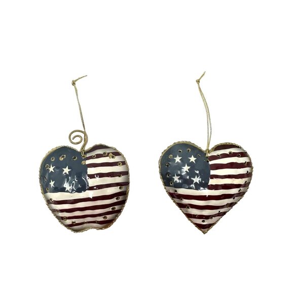 Patriotic Christmas Ornaments in Red, White, & Blue.  Heart, Star, Apple, and Be - Picture 3 of 5